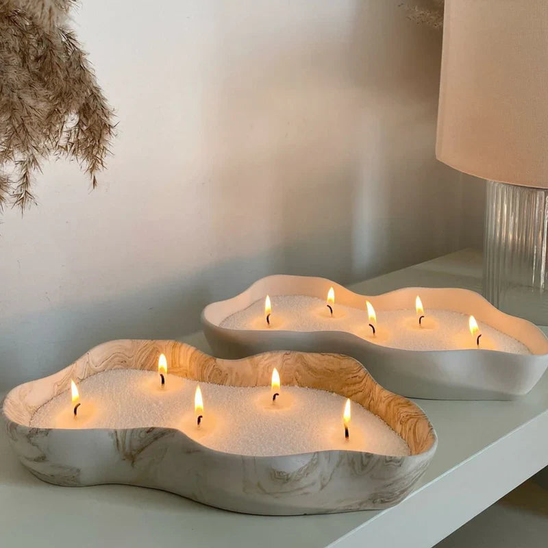 Lucid Sand Refill pearled candle in sculptural trays - refillable pearled sand candle wax pearls clean-burning decor